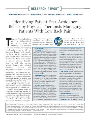 Identifying Patient Fear-Avoidance Beliefs by Physical ... - JOSPT