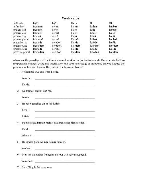 Weak Verbs Examples Weak verbs