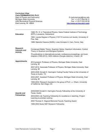 Curriculum Vitae Carlo PIERMAROCCHI, Ph.D. - Michigan State ...