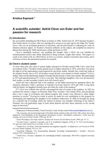 A scientific outsider: Astrid Cleve von Euler and her ... - 2nd ICESHS