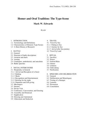Homer and Oral Tradition: The Type-Scene - Oral Tradition Journal