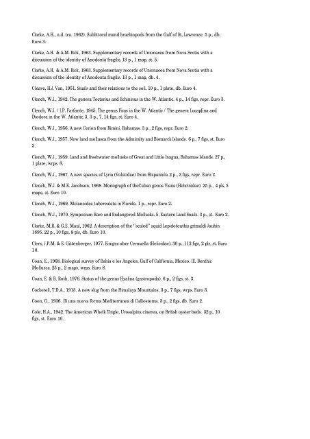 List of smaller malacological Works - Strack Books