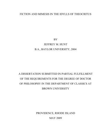 fiction and mimesis in the idylls of theocritus by jeffrey m. hunt ba ...