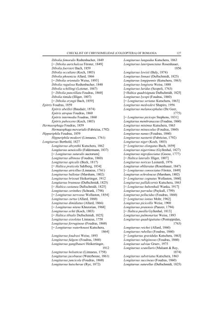 checklist of chrysomelidae (coleoptera) of romania - Travaux