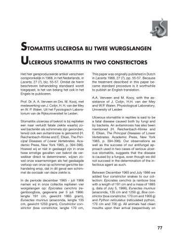 stomatitis ulcerosa bij twee wurgslangen ulcerous stomatitis in two ...