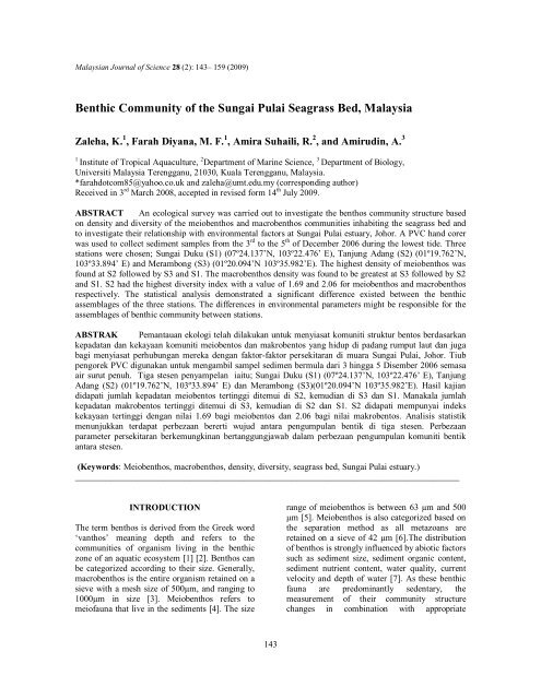 Benthic Community of the Sungai Pulai Seagrass Bed, Malaysia