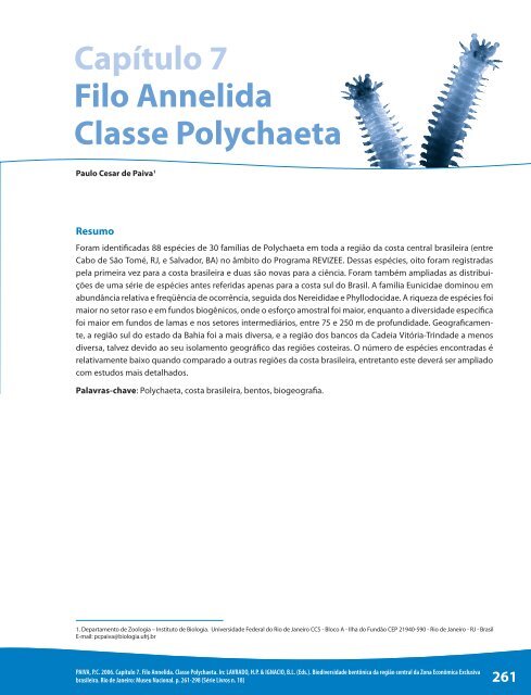 Capítulo 7 Filo Annelida Classe Polychaeta - Instituto de Biologia da ...