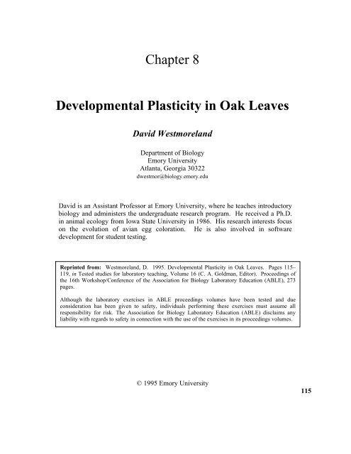 Developmental Plasticity in Oak Leaves David Westmoreland