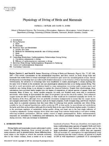 Physiology of Diving of Birds and Mammals - Index of