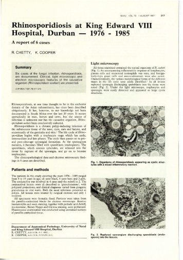 Rhinosporidiosis at King Edward VIII Hospital, Durban - 1976 - 1985