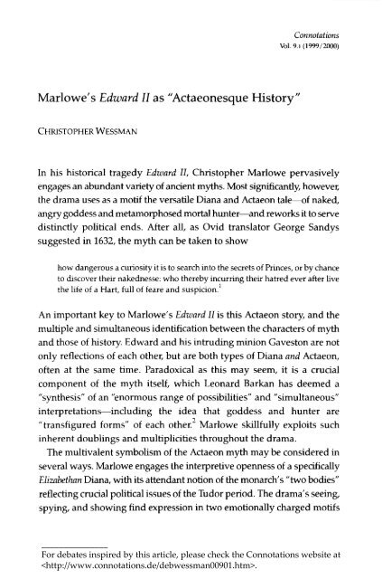 Marlowe S Edward Ii As Actaeonesque History Connotations