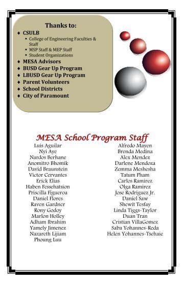 MESA School Program Staff - California State University, Long Beach