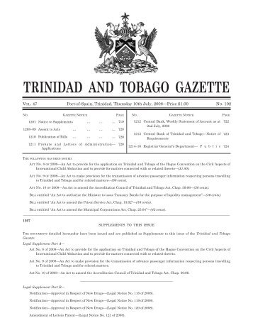 Gazette No.102, Vol. 47, 10th July, 2008 - Trinidad and Tobago ...