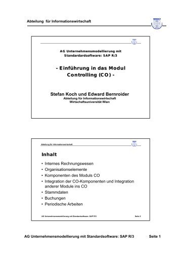 - Einführung in das Modul Controlling (CO) - Stefan Koch und ...