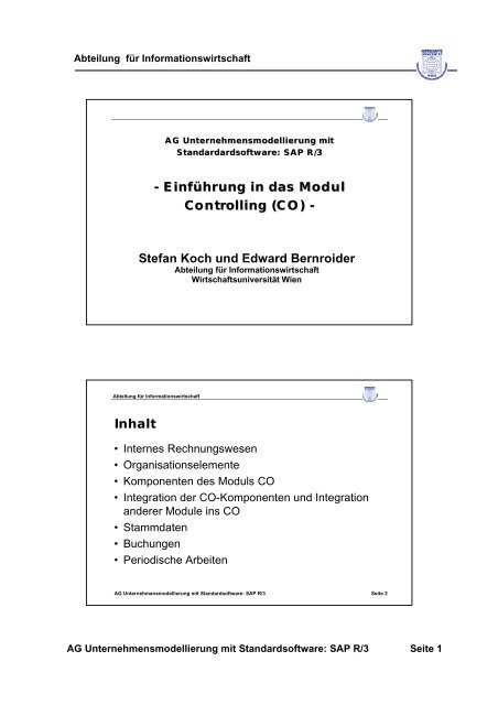 Einführung in das Modul Controlling (CO) - Stefan Koch und ...