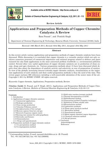 Applications and Preparation Methods of Copper Chromite ... - Undip