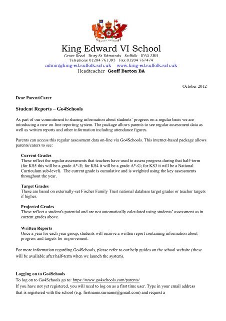 Introduction letter to parents - King Edward VI School