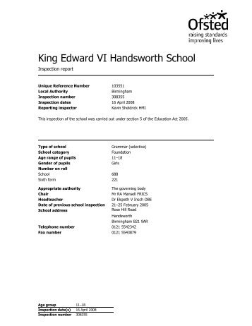 2008 KEHS Ofsted published report - King Edward VI Handsworth ...