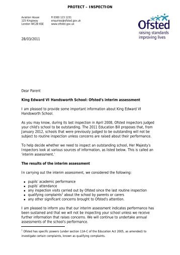 2011 KEHS Ofsted interim assessment letter - King Edward VI ...