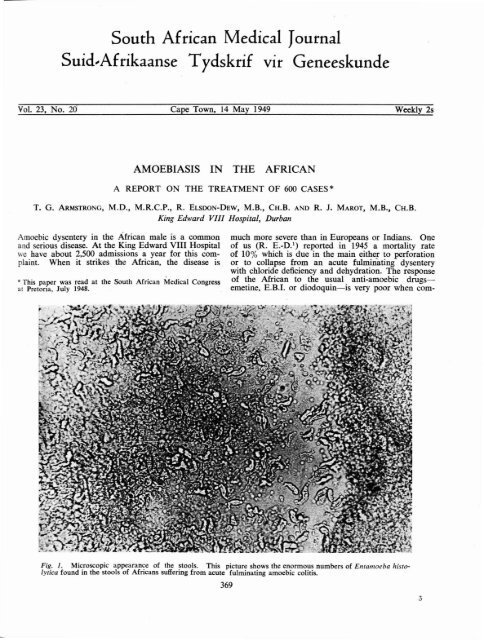 2.1 AMOEBIASIS IN THE AFRICAN. Drs. T.G. Armstrong