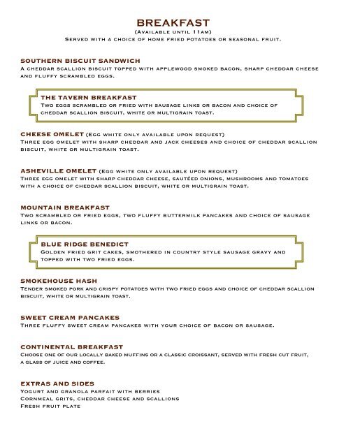 Blue Ridge Trading + Tavern Menu - The Paradies Shops
