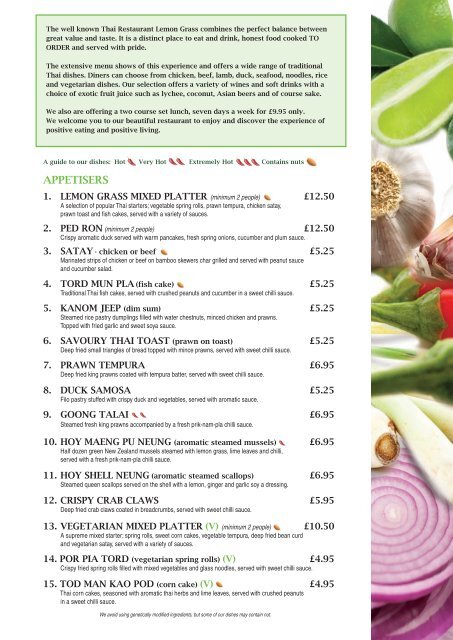 Dine In Menu - Lemongrass Thai Restaurant Chichester