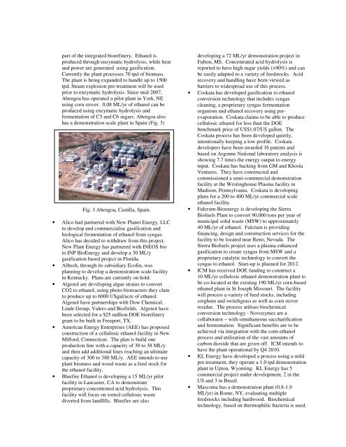 Bioethanol – status report on bioethanol production from wood and ...