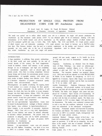 PRODUCTION OF SINGLE CELL PROTEIN FROM DELIGNIFIED ...