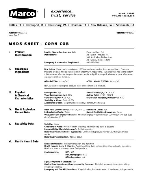 msds sheet - Corn Cob - Marco