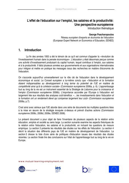 L'effet de l'éducation sur l'emploi, les salaires et la productivité: Une ...