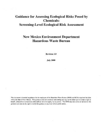 Guidance for Assessing Ecological Risks Posed by Chemicals ...