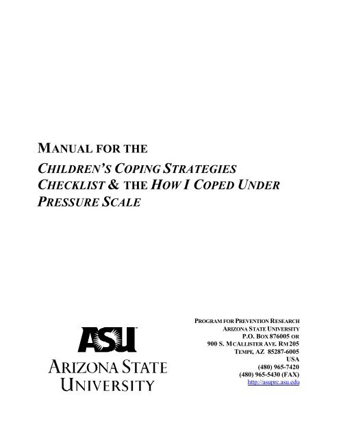 Manual for the Children's Coping Strategies Checklist