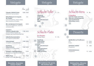 November / Dezember - Hotel Restaurant Stadthof Basel