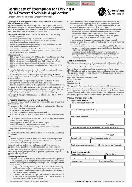 Certificate of Exemption for Driving a High-Powered - Requested 