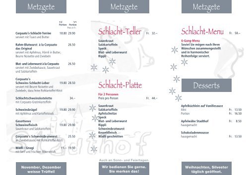 November / Dezember - Hotel Restaurant Stadthof Basel