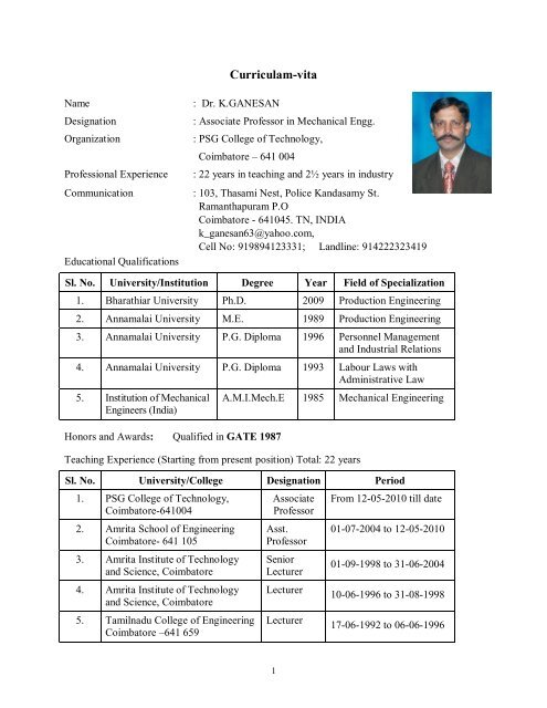 Dr.K.Ganesan - PSG College of Technology