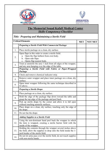 Preparing and Maintaining a Sterile Field - The Memorial Souad ...