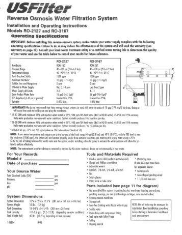 US Filter RO-2127 ProductManual - Filters Fast
