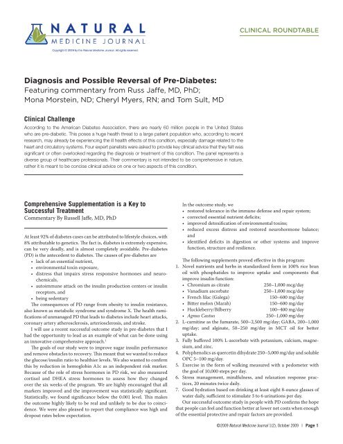 Diagnosis and Possible Reversal of Pre-Diabetes: - Natural ...