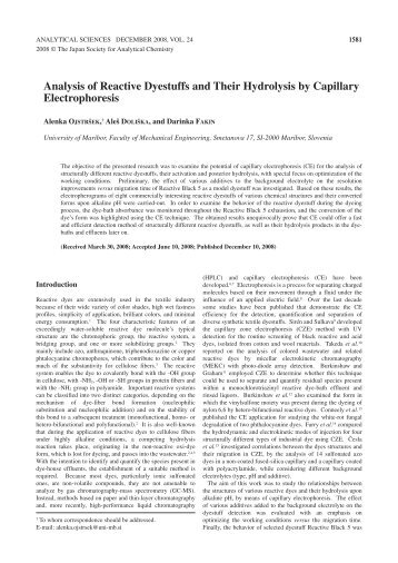Analysis of Reactive Dyestuffs and Their Hydrolysis by Capillary ...
