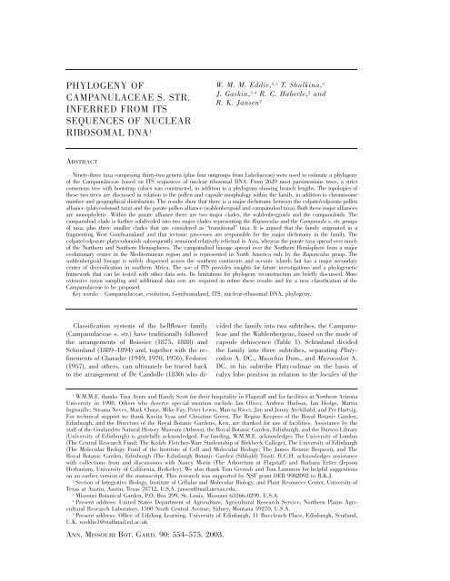 phylogeny of campanulaceae s. str. inferred from its sequences of ...