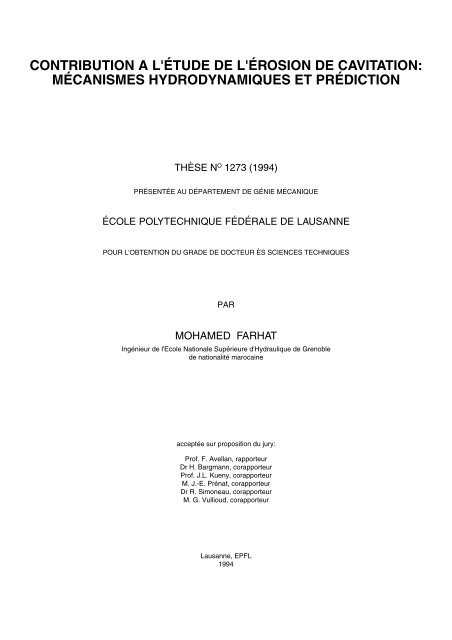 contribution a l'étude de l'érosion de cavitation - Infoscience - EPFL