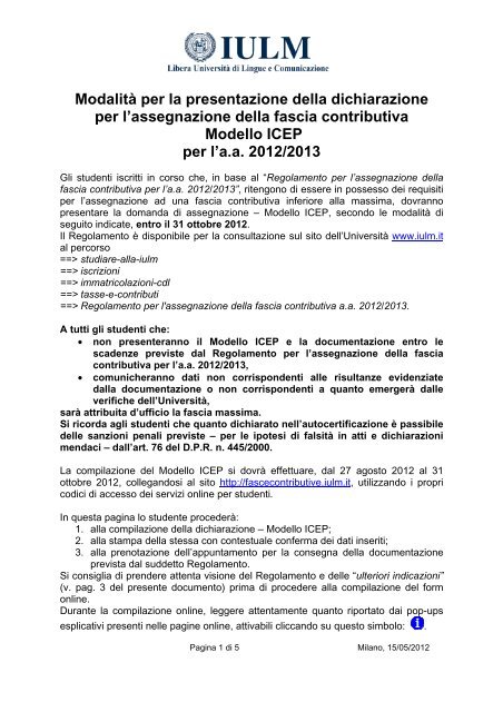 Guida Alla Compilazione Del Modello Icep Iulm