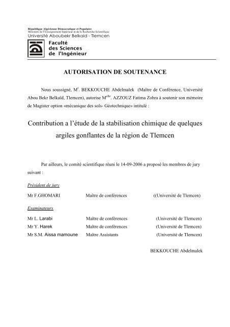 contribution a l'etude de la stabilisation chimique - Université de ...