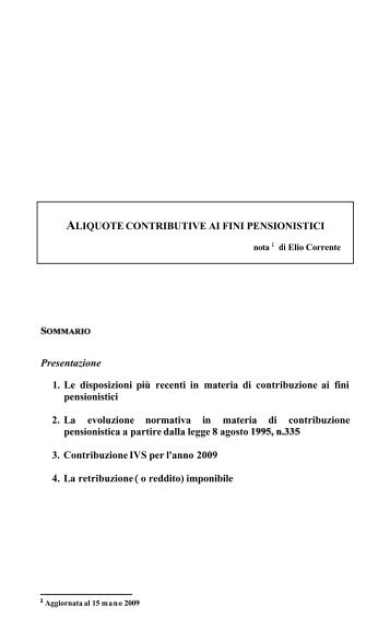 ALIQUOTE CONTRIBUTIVE AI FINI PENSIONISTICI ... - Cisl