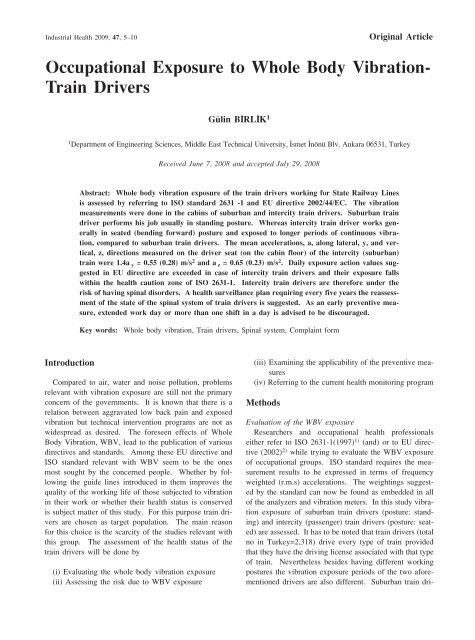 Occupational Exposure to Whole Body Vibration- Train Drivers