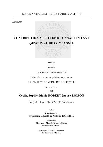 CONTRIBUTION A L'ETUDE DU CANARI EN TANT QU ... - Thèses