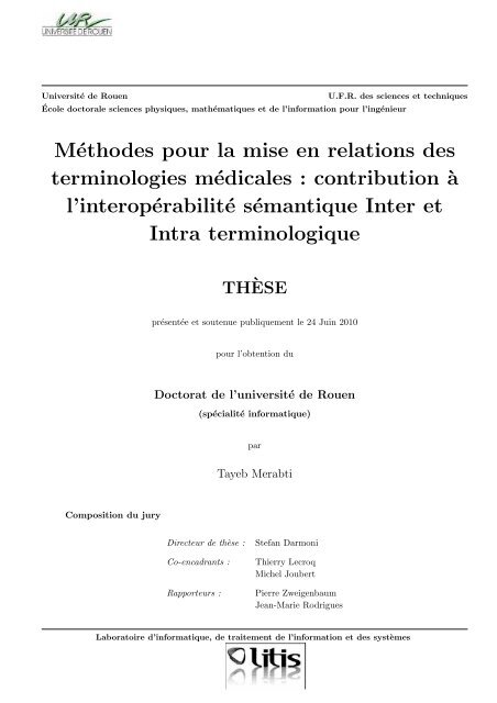 Méthodes pour la mise en relations des ... - CHU de Rouen