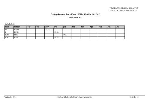 TOURISMUSSCHULE B.HOFGASTEIN A-5630, DR.ZIMMERMANN ...
