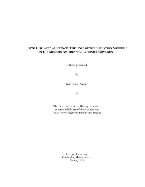 A thesis presented by Julie Anne Duncan to The Department of the ...